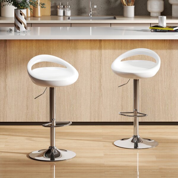 HOMCOM Set 2 Sgabelli da Bar Girevoli con Poggiapiedi, Altezza Regolabile Base in Acciaio Seduta in ABS, Bianco