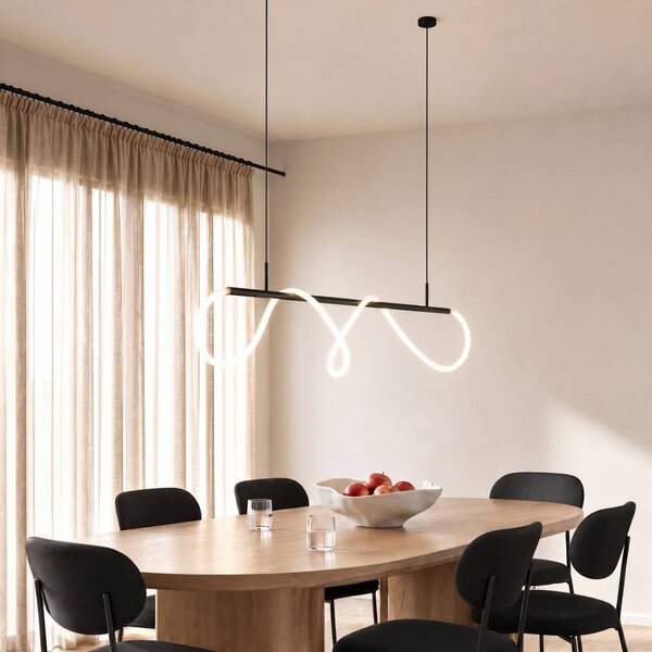 Lucande Lampada a sospensione Kisune, bianco/nero, metallo Kisune, Nero, Soggiorno / Sala da pranzo, Plastica, Moderno