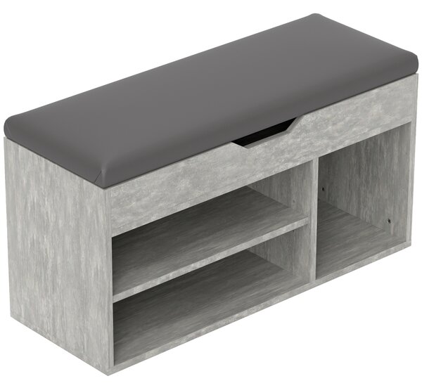 HOMCOM Scarpiera Salvaspazio Imbottita a 3 Ripiani Aperti con Spazio a Scomparsa, in Legno, 80x30x45 cm, Nero e Grigio