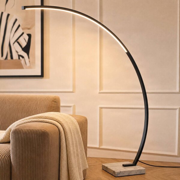 Lampada ad arco Kendra Lindby, dimmerabile, Nero, Soggiorno / Sala da pranzo, Metallo, Moderno, Lampada da terra