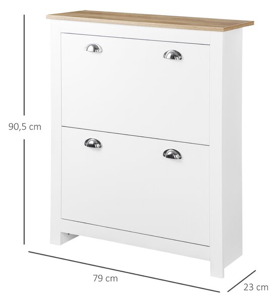 HOMCOM Scarpiera Slim 2 Cassetti a Ribalta e Ripiano Regolabile per 12 Paia di Scarpe, 79x23x90.5 cm, Bianco