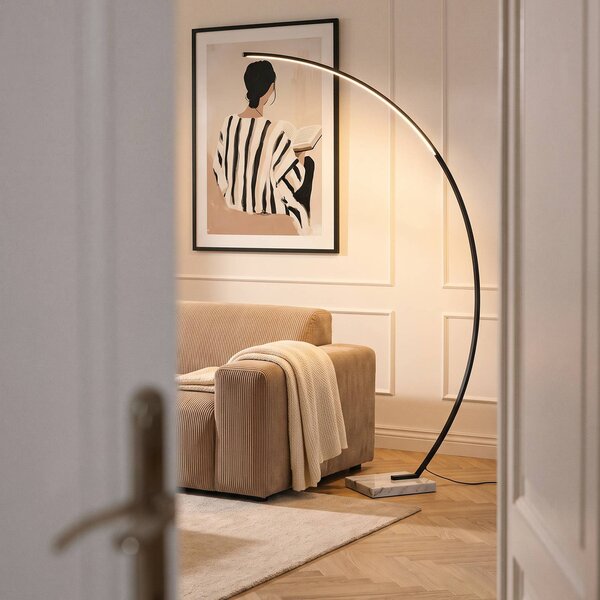 Lampada ad arco Kendra Lindby, dimmerabile, Nero, Soggiorno / Sala da pranzo, Metallo, Moderno, Lampada da terra