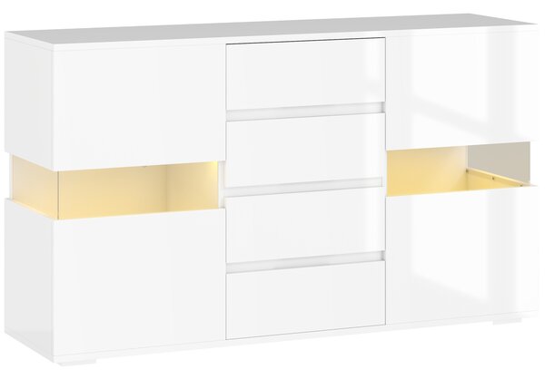 HOMCOM Credenza Moderna con LED Regolabile con Telecomando, 4 Cassetti e 2 Armadietti, 120x34x70 cm, Bianco