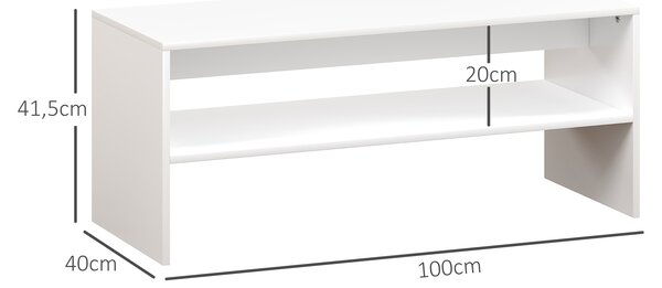 HOMCOM Tavolino da Caffè Moderno in Legno a 2 Livelli con Ripiano Aperto, 100x40x41.5 cm, Bianco
