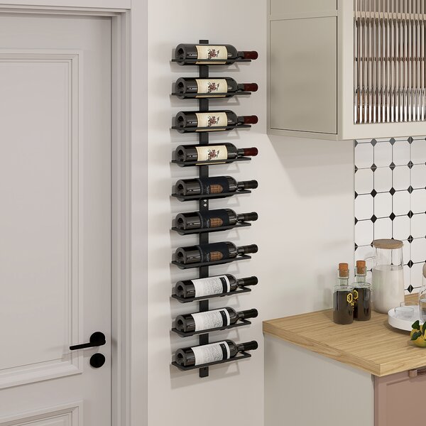 HOMCOM Portabottiglie da Parete a 10 Ripiani in Acciaio Nero per 10 Bottiglie,, 27x10x116 cm