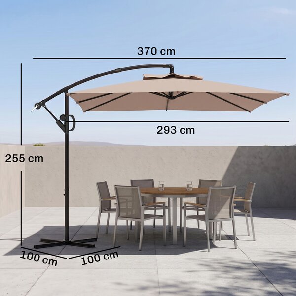 Outsunny Ombrellone a Braccio 3x3 m con Copertura Regolabile e Base a Croce, in Metallo e Poliestere, color Cachi