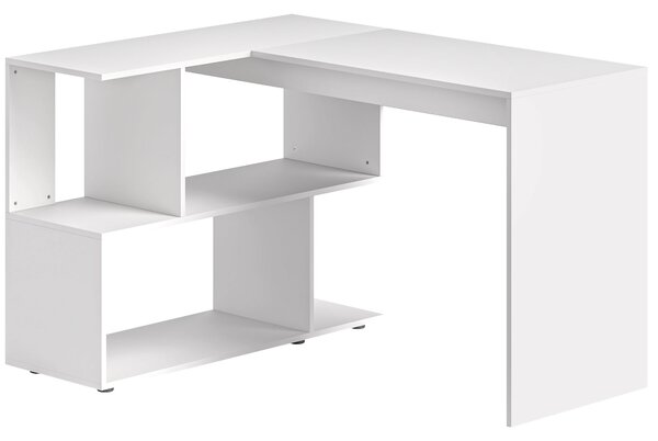 HOMCOM Scrivania Angolare Moderna per Ufficio con 4 Ripiani in Legno Bianco, 120x100x77 cm