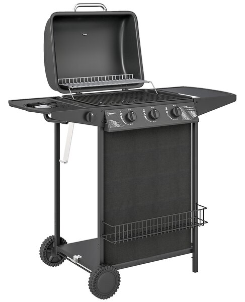 Outsunny Barbecue a Gas con 4 Bruciatori Indipendenti e Coperchio con Termometro, 108x54x97 cm, Nero