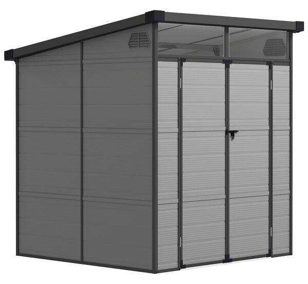 Outsunny Casetta da Giardino in Plastica Porta Attrezzi con Finestre, Prese d'Aria e Blocco, 1.9x1.9 m, Grigio Chiaro
