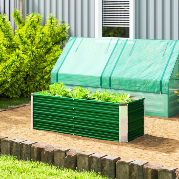 Outsunny Fioriera da Giardino Senza Fondo con 2 Aree di Coltivazione, in Acciaio, 125x47x40 cm, Verde|Aosom
