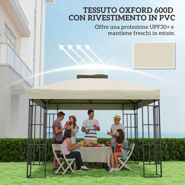 Outsunny Copertura per Gazebo da Giardino 3x3m, Tetto Sostitutivo UPF30+ a 2 Livelli in Poliestere, Crema