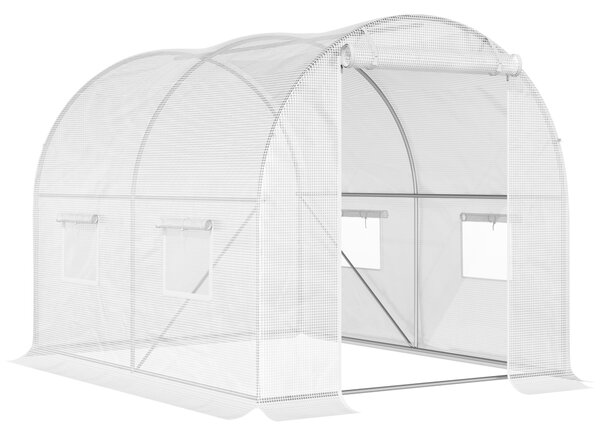 Outsunny Serra a Tunnel con 4 Finestrelle e Ingresso a Zip in Acciaio Zincato e PE, 3x2x1.9 m, Bianco