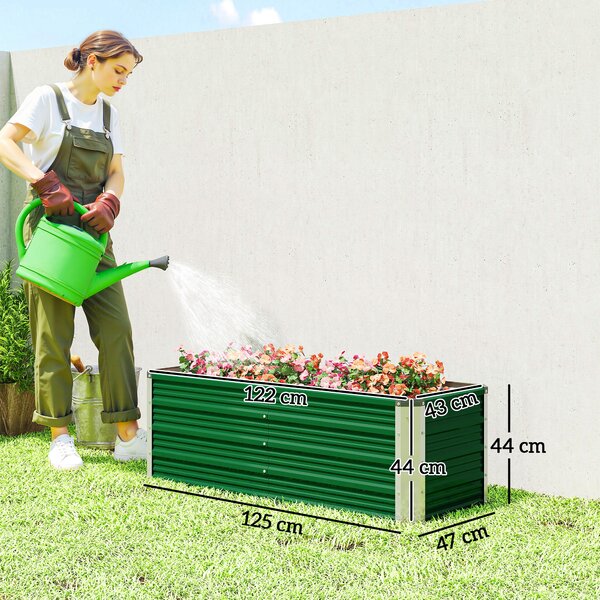 Outsunny Fioriera da Giardino Senza Fondo con 2 Aree di Coltivazione, in Acciaio, 125x47x40 cm, Verde|Aosom