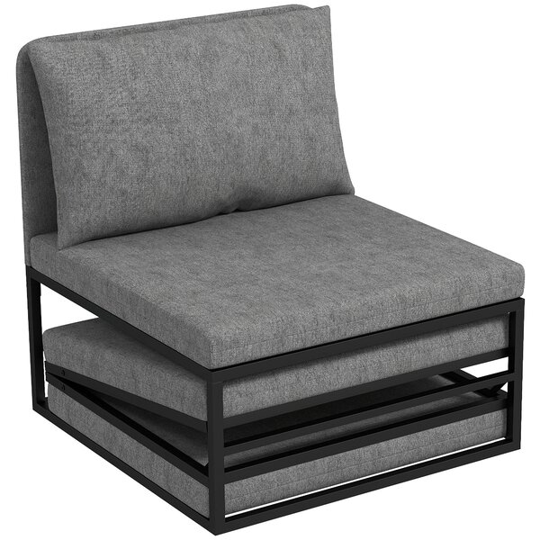 HOMCOM Poltrona Letto con Cuscino e Copertura Protettiva, in Tessuto Effetto Lino e Metallo, 66x70x74 cm, Grigio | Aosom Italy