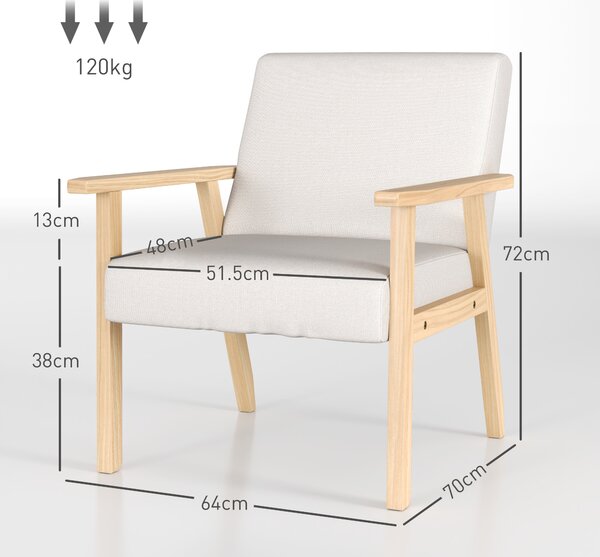 HOMCOM Poltrona d'Arredo in Stile Scandinavo in Legno di Pino con 2 Cuscini, 64x70x72 cm, Grigio e color Legno