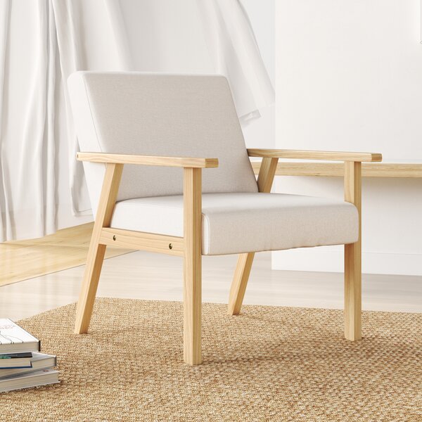 HOMCOM Poltrona d'Arredo in Stile Scandinavo in Legno di Pino con 2 Cuscini, 64x70x72 cm, Grigio e color Legno