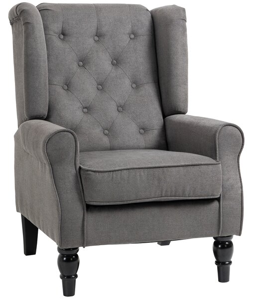 HOMCOM Poltrona da Salotto Stile Francese con Gambe in Legno e Cuscini Sfoderabili, 74x86x102 cm, Grigio | Aosom Italy