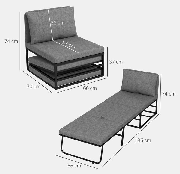 HOMCOM Poltrona Letto con Cuscino e Copertura Protettiva, in Tessuto Effetto Lino e Metallo, 66x70x74 cm, Grigio | Aosom Italy