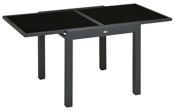 Outsunny Tavolo da Pranzo Allungabile da Giardino con Piano in Vetro e Alluminio, 80-160x80x75 cm, Nero