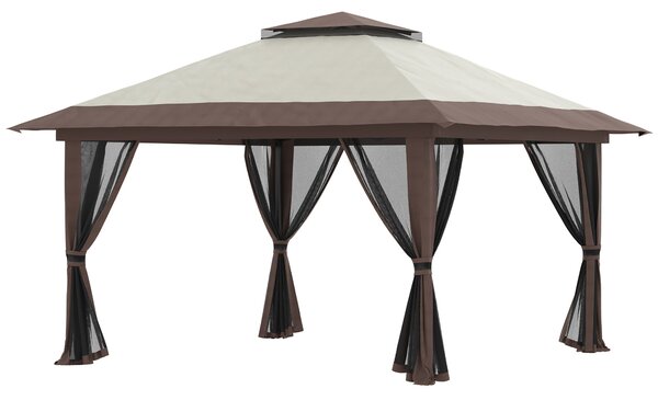 Outsunny Gazebo Pieghevole Pop Up 4x4 m ad Altezza Regolabile a 3 Livelli, Gazebo Esterno con Zanzariera, Sacchi di Sabbia, Borsa da Trasporto, UV50+, per Giardino Campeggio Feste, Beige | Aosom Italy