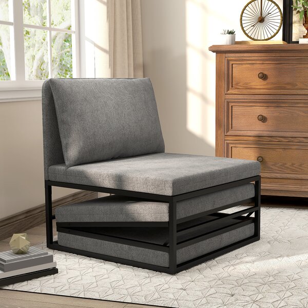 HOMCOM Poltrona Letto con Cuscino e Copertura Protettiva, in Tessuto Effetto Lino e Metallo, 66x70x74 cm, Grigio | Aosom Italy
