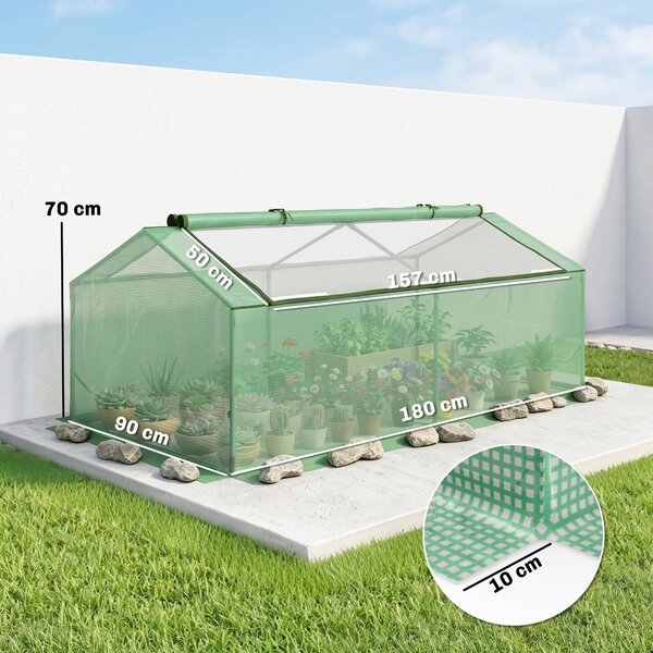Outsunny Serra a 2 liveli con Finestre arrotolabili e Copertura in PE da Balcone e Giardino, in tessuto a rete 180x90x70cm, Verde | Aosom Italy