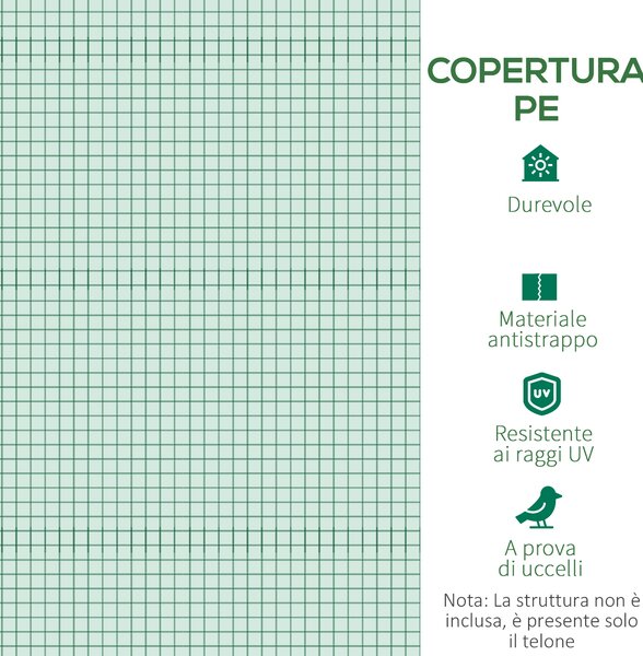 Outsunny Telo per Serra in PE con 6 Finestre, Porta Avvolgibile e Bordi Interrati, 3x2x2 m, Verde