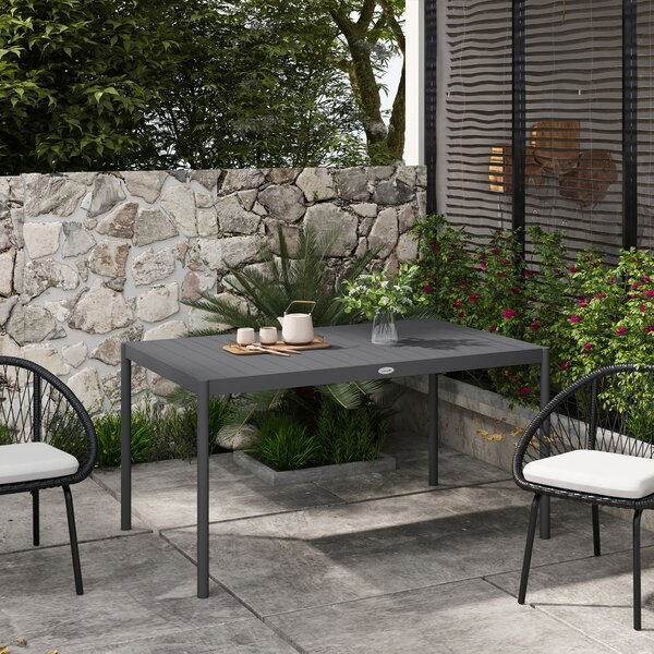 Outsunny Tavolo da Giardino a Doghe per 6 Persone in Acciaio e Alluminio, 145x90x74 cm, Grigio Scuro | Aosom Italy