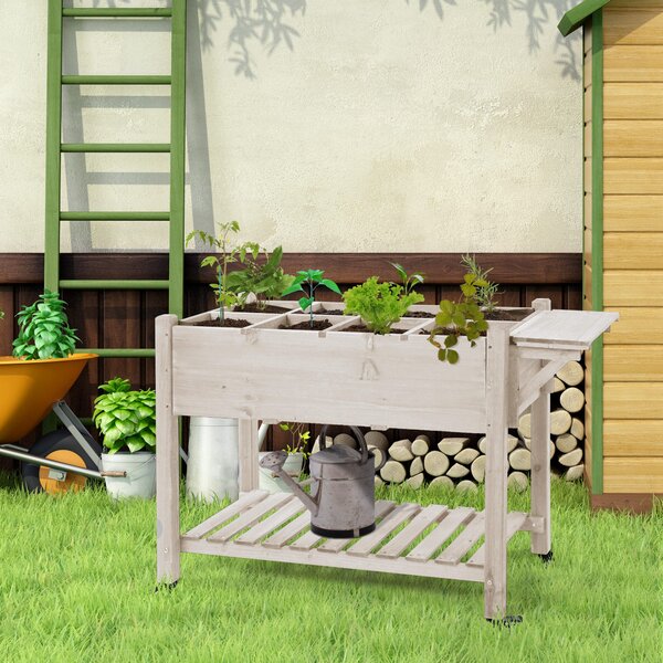 Outsunny Fioriera da Esterno a 8 Sezioni con Ripiano Laterale e Mensola in Legno di Abete, 123x54x87 cm, Legno | Aosom Italy