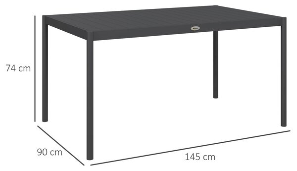 Outsunny Tavolo da Giardino a Doghe per 6 Persone in Acciaio e Alluminio, 145x90x74 cm, Grigio Scuro | Aosom Italy