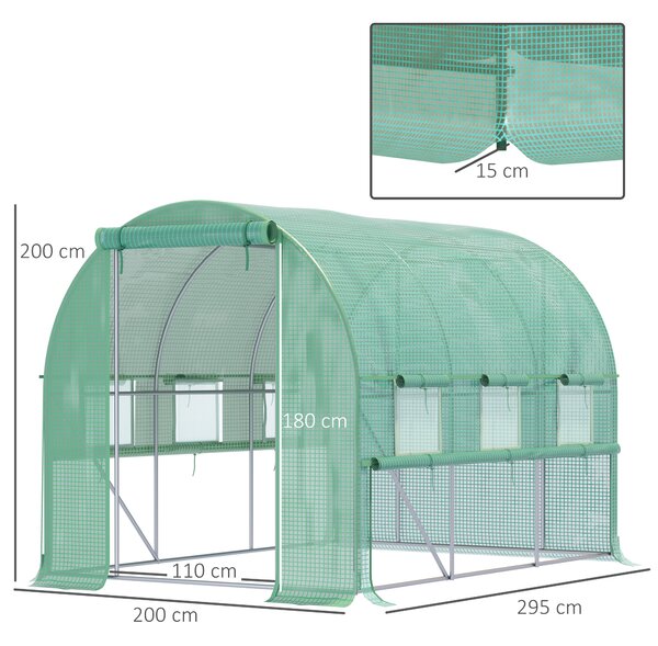 Outsunny Serra per Orto 3x2x2m in Acciaio e Copertura PE, Porte con Zip e Finestre a Rete, Verde | Aosom Italy