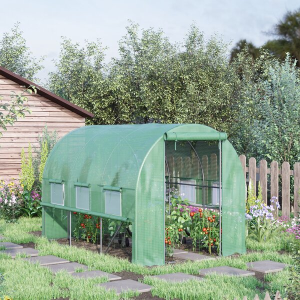 Outsunny Serra per Orto 3x2x2m in Acciaio e Copertura PE, Porte con Zip e Finestre a Rete, Verde | Aosom Italy