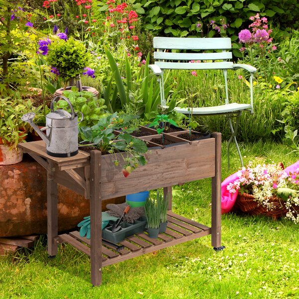 Outsunny Fioriera da Esterno a 8 Vasi con Ripiano Laterale e Mensola Inferiore, in Legno di Abete, 123x54x87 cm | Aosom Italy