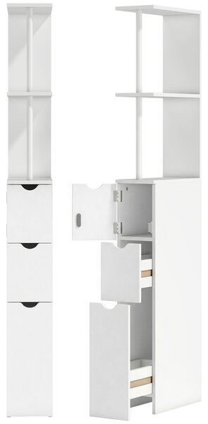 HOMCOM Mobile Colonna Bagno Salvaspazio con Armadietto, Ripiani e Cassetti, 15x33x136.8 cm, Bianco | Aosom Italy