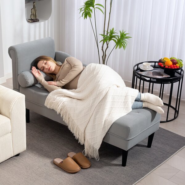 HOMCOM Chaise Longue con Rivestimento Trapuntato Effetto Velluto Grigio, in Legno Massello e Spugna, 146x61x82.5 cm | Aosom Italy