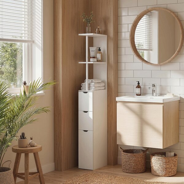 HOMCOM Mobile Colonna Bagno Salvaspazio con Armadietto, Ripiani e Cassetti, 15x33x136.8 cm, Bianco | Aosom Italy