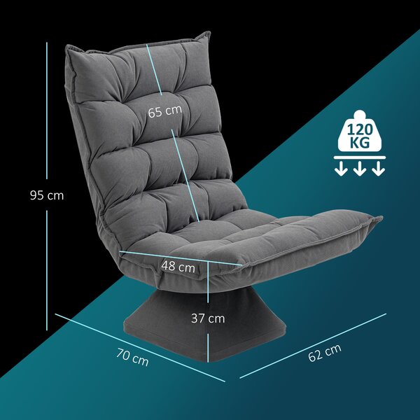 HOMCOM Poltrona per Salotto Girevole e Vellutata con Schienale Regolabile in 5 Posizioni, 62x70x95 cm, Grigio | Aosom Italy