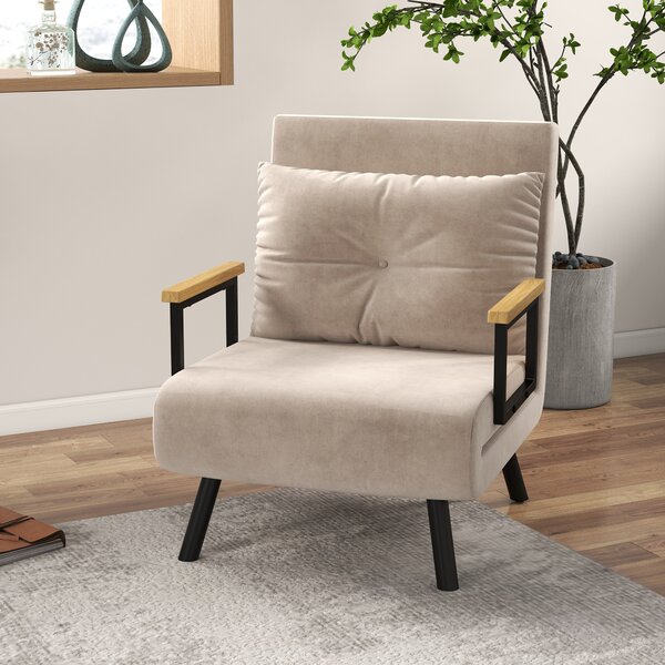 HOMCOM Poltrona Letto Singolo in Tessuto Effetto Velluto Reclinabile in 5 Posizioni con Cuscino Sfoderabile, 63x73x81cm Beige | Aosom Italy