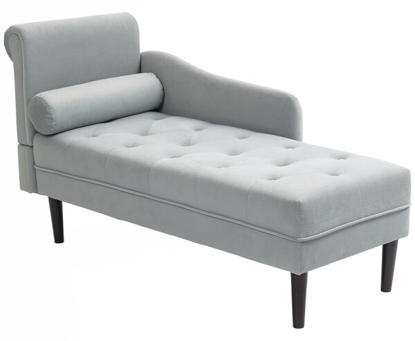 HOMCOM Chaise Longue con Rivestimento Trapuntato Effetto Velluto Grigio, in Legno Massello e Spugna, 146x61x82.5 cm | Aosom Italy