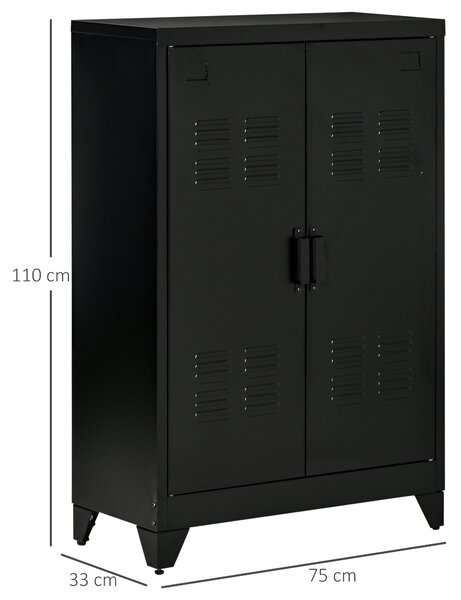 HOMCOM Armadietto Metallico a 2 Ante in Stile Industriale per Casa e Garage, 75x33x110 cm, Nero | Aosom Italy