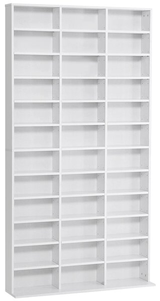 HOMCOM Libreria Porta CD in Legno con 3 Colonne da 12 Ripiani ad Altezza Regolabile, 102x23.5x195 cm, Bianco | Aosom Italy
