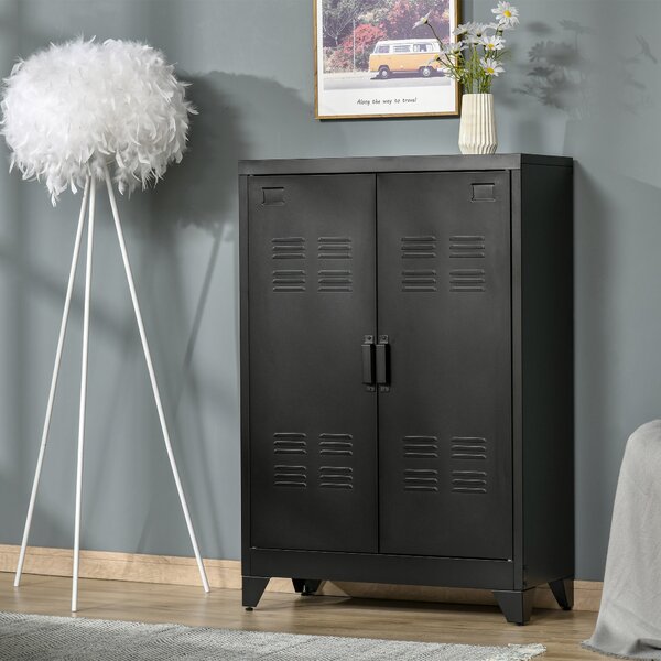 HOMCOM Armadietto Metallico a 2 Ante in Stile Industriale per Casa e Garage, 75x33x110 cm, Nero | Aosom Italy