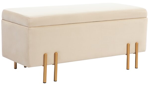 HOMCOM Panca Fondo Letto Moderna con Spazio Contenitore Interno, in Poliestere Beige, 100x40x42 cm | Aosom Italy