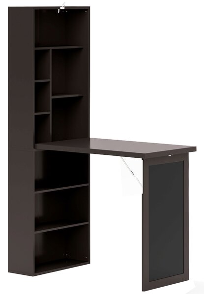 HOMCOM Scrivania Moderna Pieghevole con Libreria e Lavagna, in Legno e Metallo, 98x51x153 cm, Marrone | Aosom Italy
