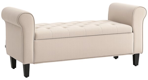 HOMCOM Panca Fondo Letto in Tessuto Vellutato con Spazio Portaoggetti e Braccioli, 126x48.5x57 cm, Beige | Aosom Italy