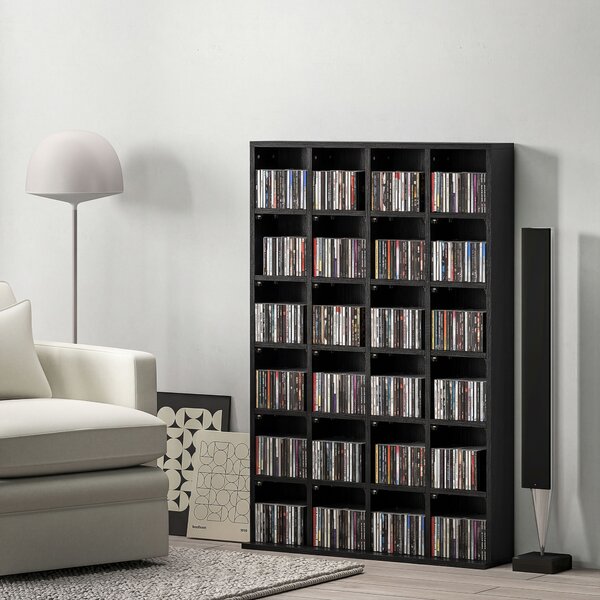 HOMCOM Mobile Porta CD con Ripiani Regolabili per 456 CD o 336 DVD, 24 Scomparti, 89x20x130.5 cm, Nero | Aosom Italy