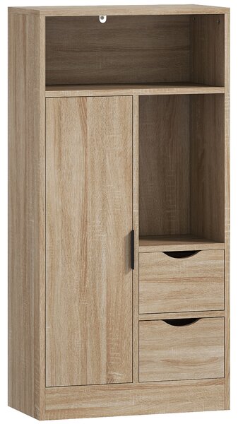 HOMCOM Mobile Bagno Salvaspazio Slim con 2 Cassetti, Ripiani e Armadietto, 50x25x100 cm, Legno Naturale | Aosom Italy