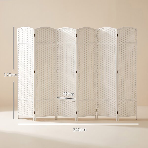 HOMCOM Paravento Divisorio da Interni Pieghevole a 6 Ante Intrecciato, 240x170 cm, Bianco | Aosom Italy