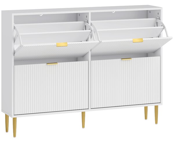 HOMCOM Scarpiera Slim per 20 Paia di Scarpe con 4 Cassetti a Ribalta e Ripiani Regolabili, 105x24x91.5 cm, Bianco | Aosom Italy