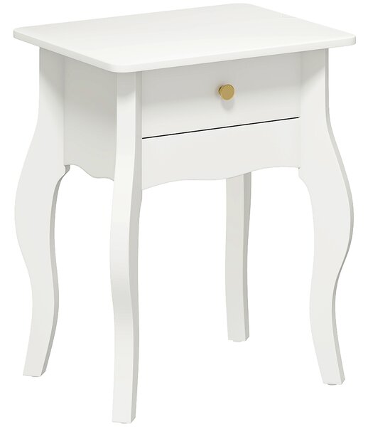 HOMCOM Tavolino da Salotto con Cassetto in Stile Francese con Gambe Curve, 45x35x55 cm, Bianco | Aosom Italy